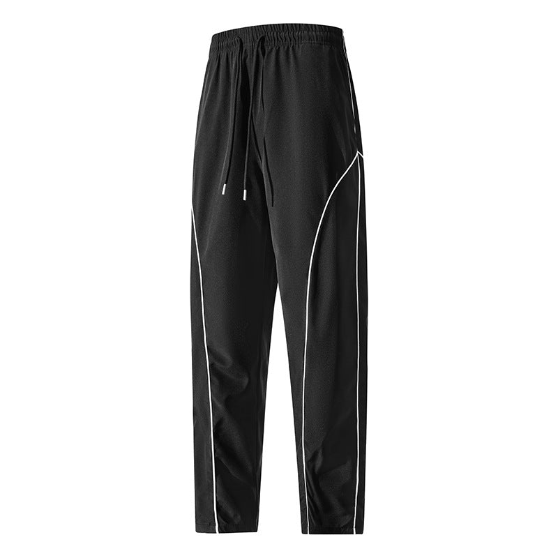 Men's sporty tapered training pants with elastic waistband, drawstring & contrast piping Mune Fashion