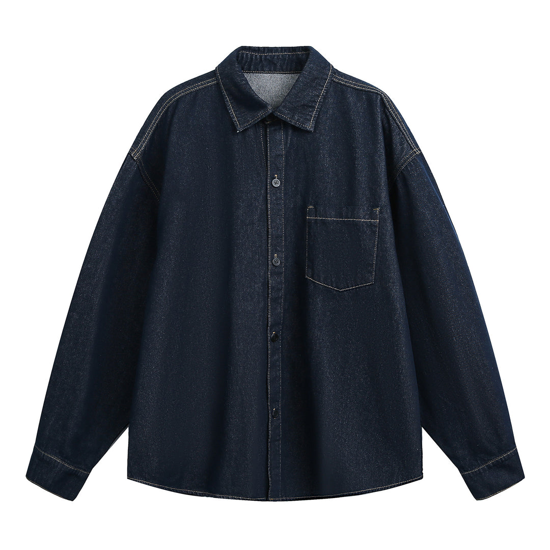 Unisex Loose fit denim shirt jacket with contrast stitching and patch breast pocket Mune Fashion
