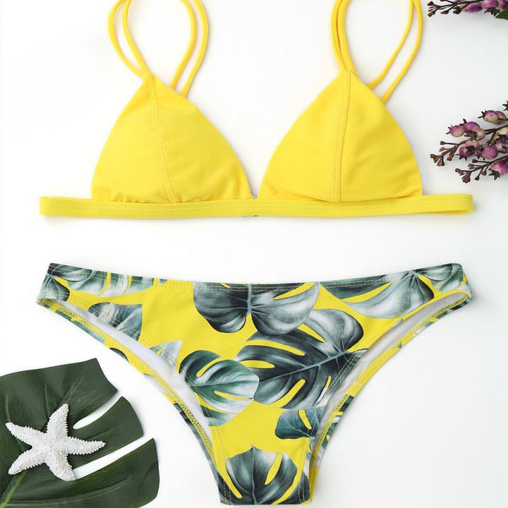 Ladies triangle bikini with trendy leaf pattern Mune Fashion