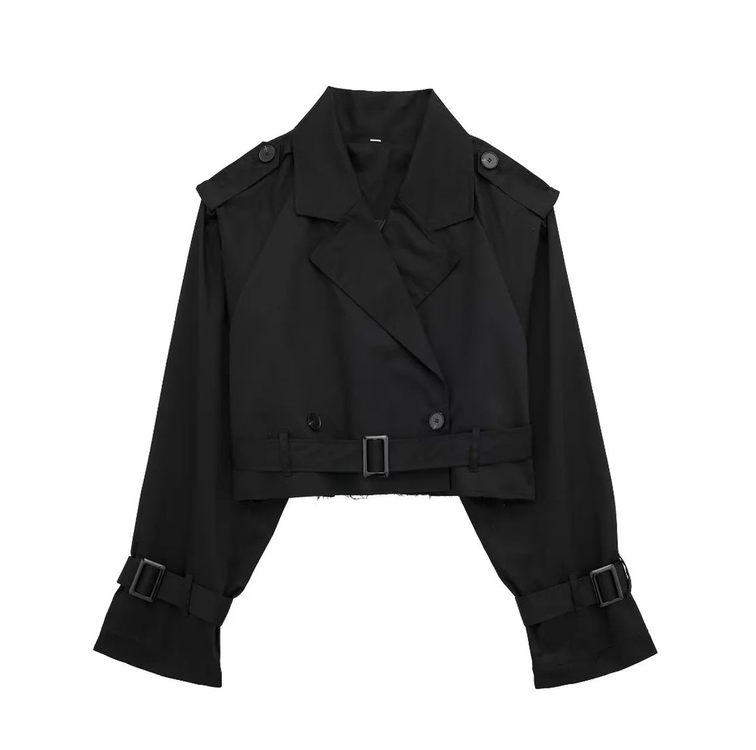 Ladies short trench jacket with epaulettes, waist belt and adjustable cuffs Mune Fashion