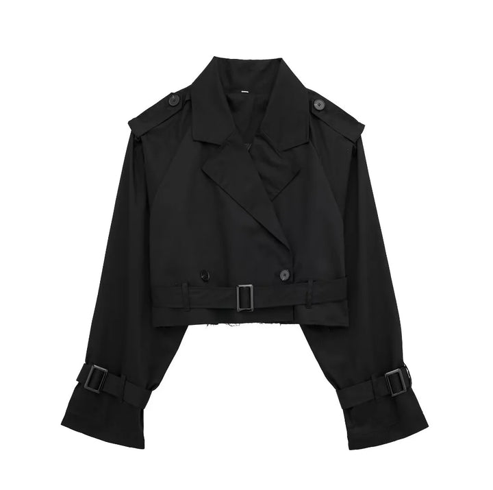 Ladies short trench jacket with epaulettes, waist belt and adjustable cuffs Mune Fashion