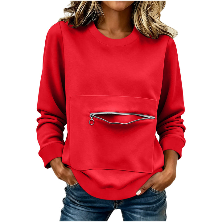 Women's locker-style sweatshirt with front zip pocket and round neck Mune Fashion