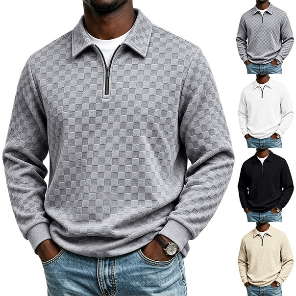 Men's textured knit sweater with troyer collar and half zip Mune Fashion