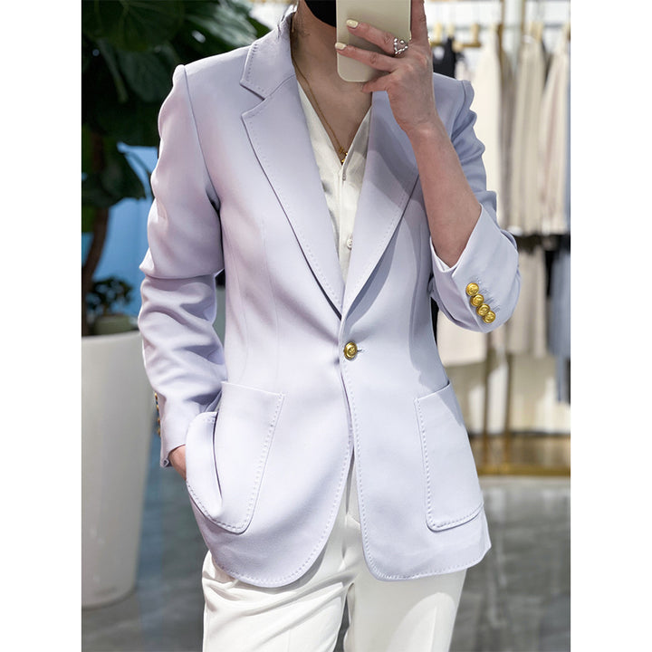 Women Tailored Single-Button Blazer with Patch Pockets and Narrow Lapel Mune Fashion