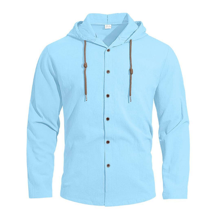 Men's hooded shirt in linen look with button placket and drawstring Mune Fashion