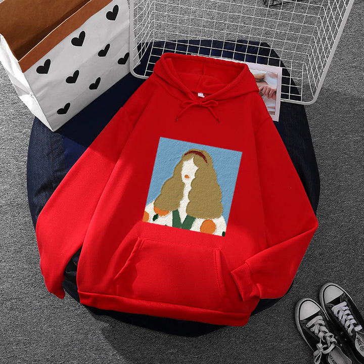 Women's hoodie with artistic chenille embroidery in portrait style and kangaroo pocket Mune Fashion