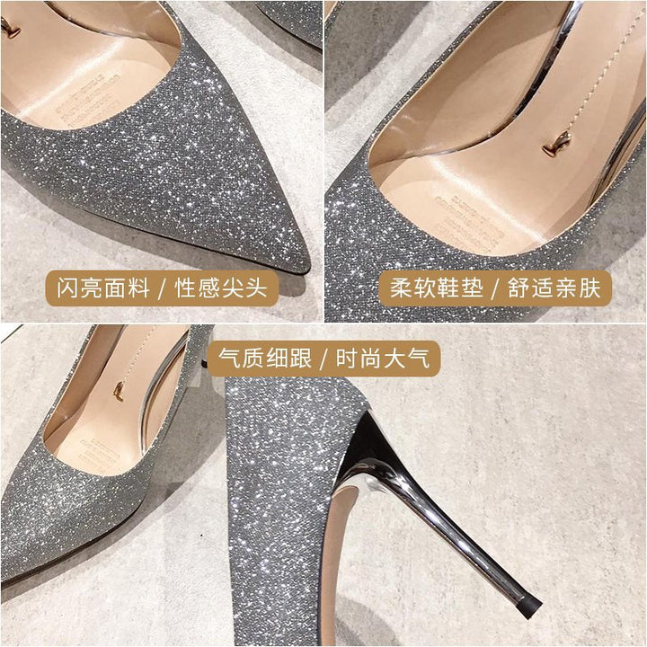 Ladies glamorous lace stiletto pumps with glitter surface and ergonomic comfort insole Mune Fashion