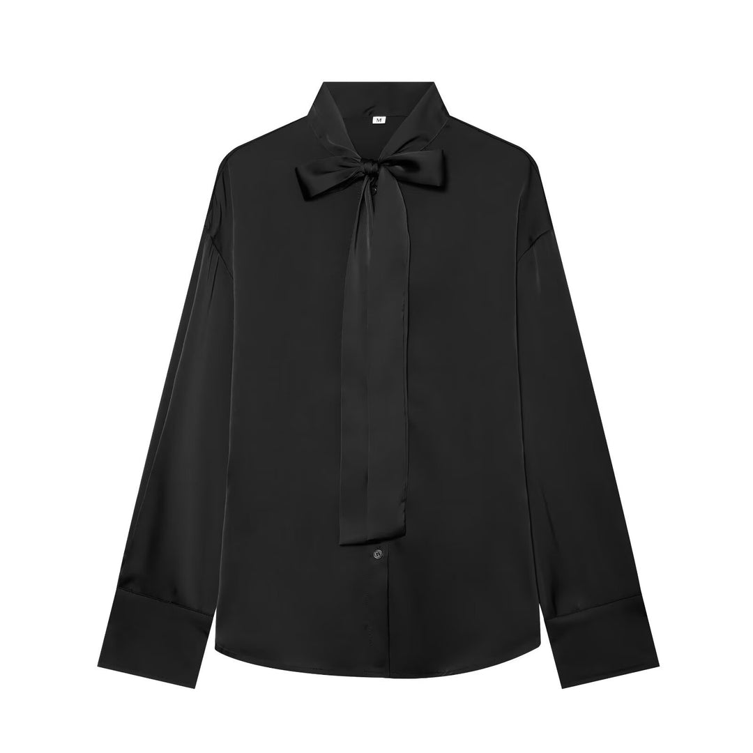 Women's blouse with bow collar and flowing satin look Mune Fashion