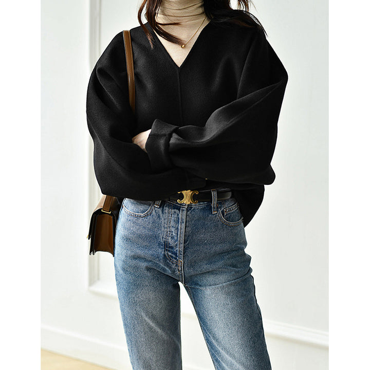 Women Casual V-Neck Sweater Mune Fashion