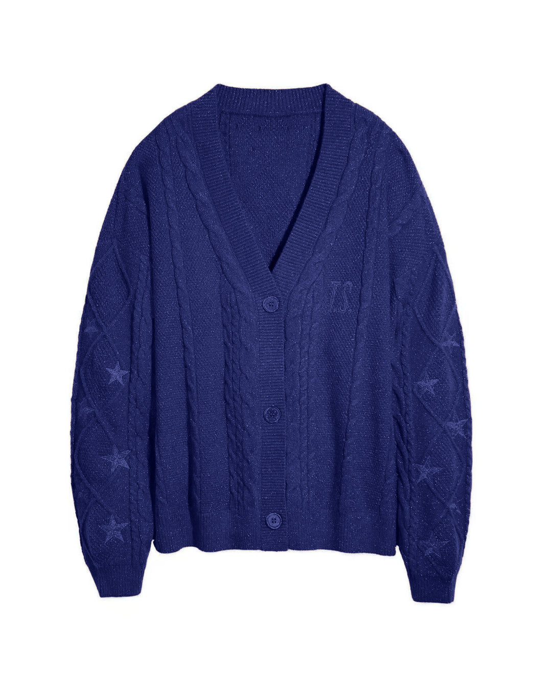 Women's oversized chunky knit cardigan with cable pattern, V-neck and star embroidery Mune Fashion