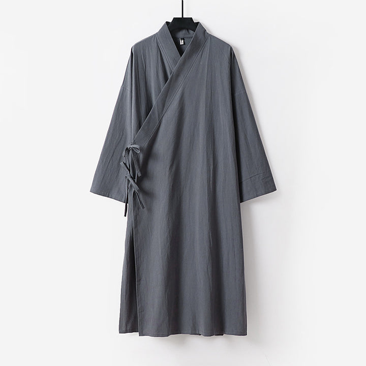 Women's Long Kimono-Style Wrap Dress with Wide Sleeves and Side Ties Mune Fashion