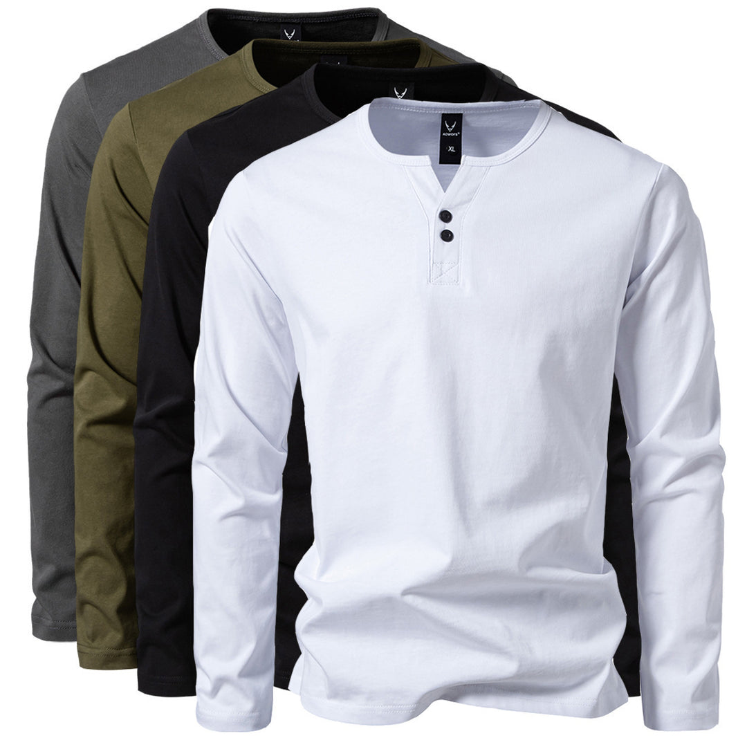 Men's long-sleeved Henley shirt with button placket, round neckline, and slim fit Mune Fashion