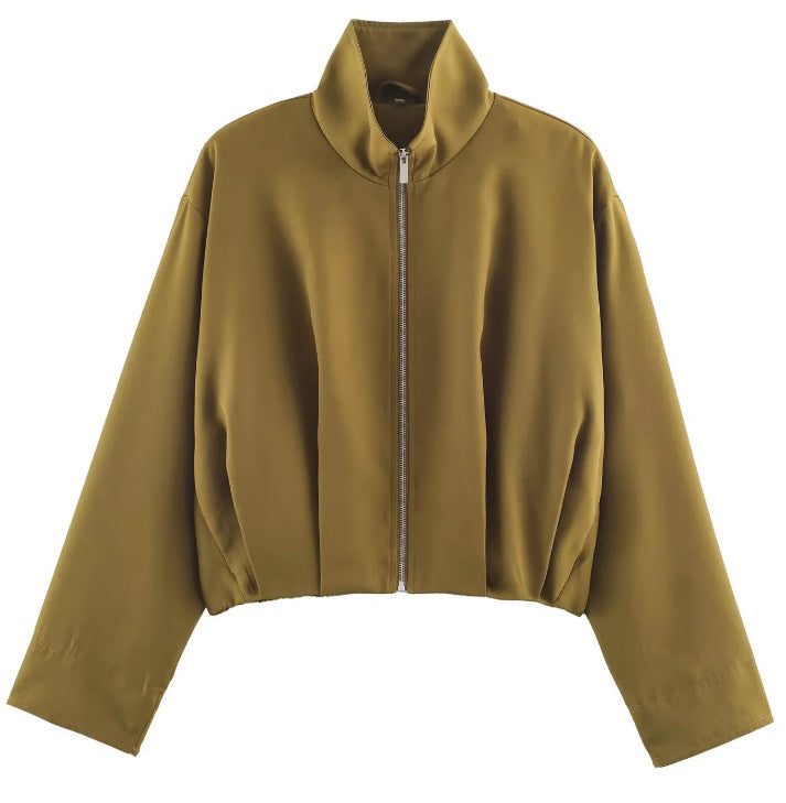 Women’s short-cut boxy blouson with high stand-up collar and dropped shoulders Mune Fashion