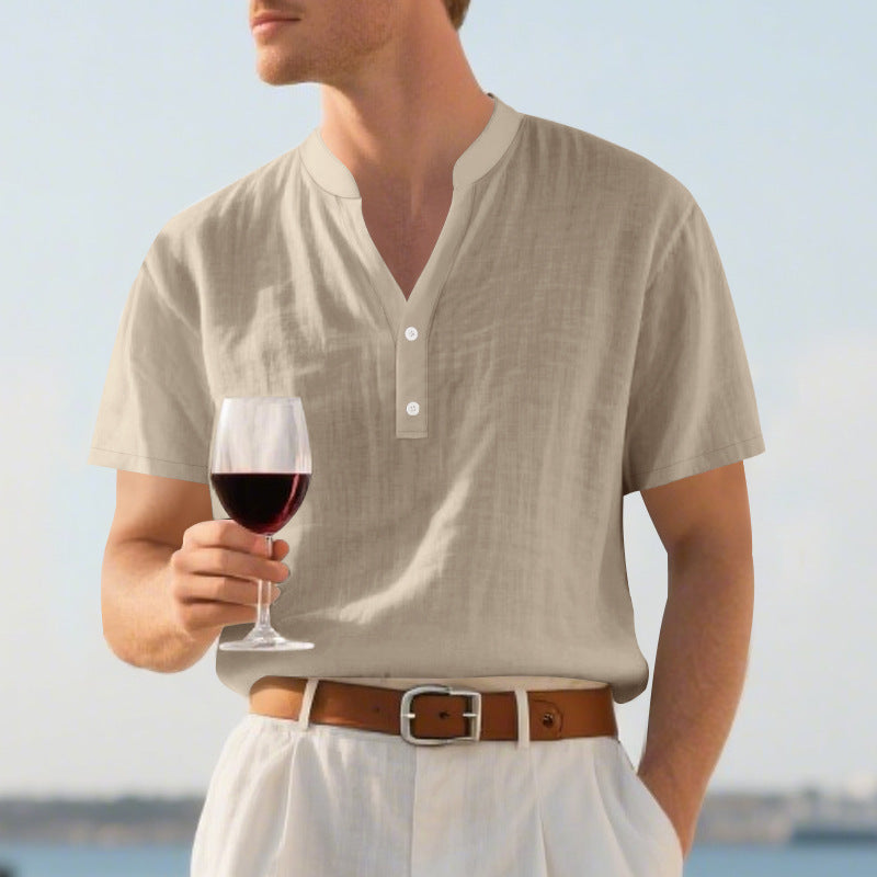 Men's summer Nehru shirt made of linen blend with short button placket Mune Fashion
