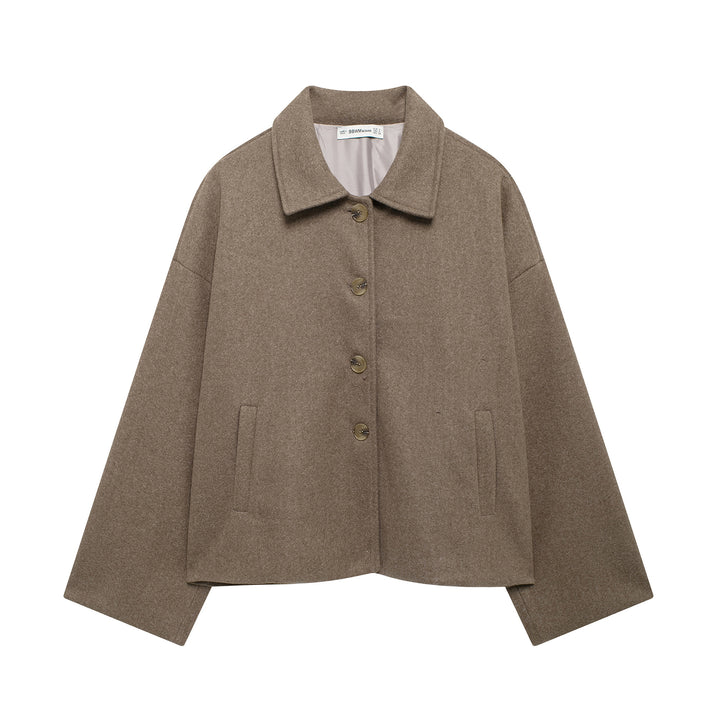 Women's short coat made of wool blend with oversized silhouette and concealed button placket Mune Fashion