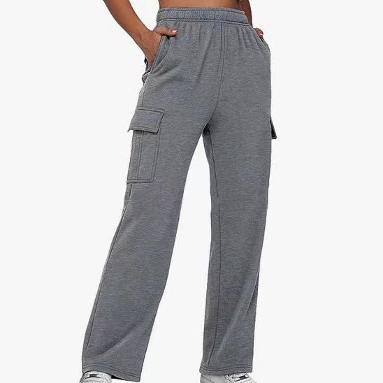 Women's casual cargo leisure pants with wide leg elastic waistband and patch pockets Mune Fashion