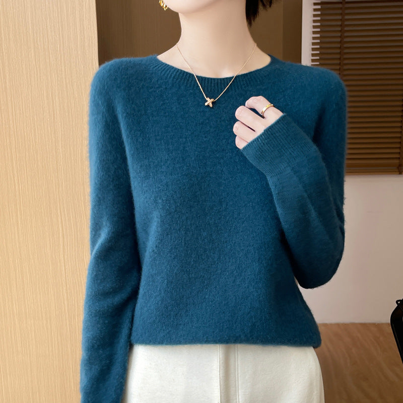 Women's Soft Mohair-Effect Round Neck Sweater with Fine Ribbed Hem and Light Oversize Fit Mune Fashion