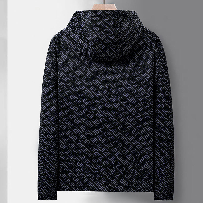 Men's Lightweight Hooded Pattern Jacket made of Microfiber with Urban Geometry Print Mune Fashion