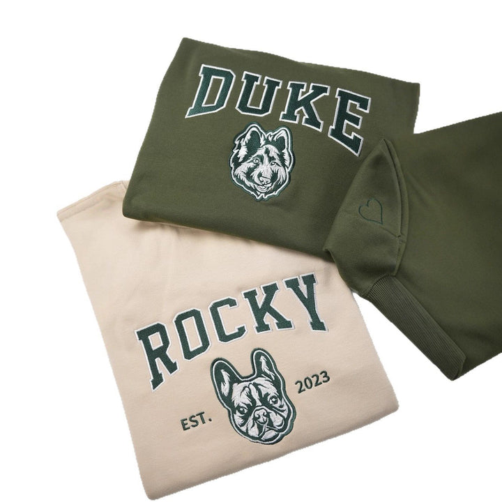Unisex Embroidered College Sweatshirt with Dog Portrait and Vintage Logo Mune Fashion