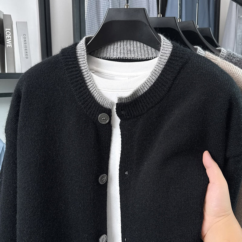 Women's Short Cardigan with Contrast Collar and Button Placket Mune Fashion