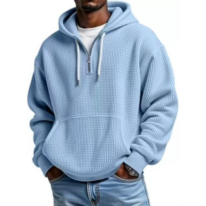 Men's waffle texture hoodie with half zipper and kangaroo pocket Mune Fashion