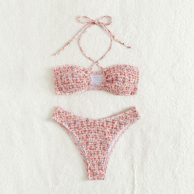 Women's Bandeau Bikini Set with Gatherings