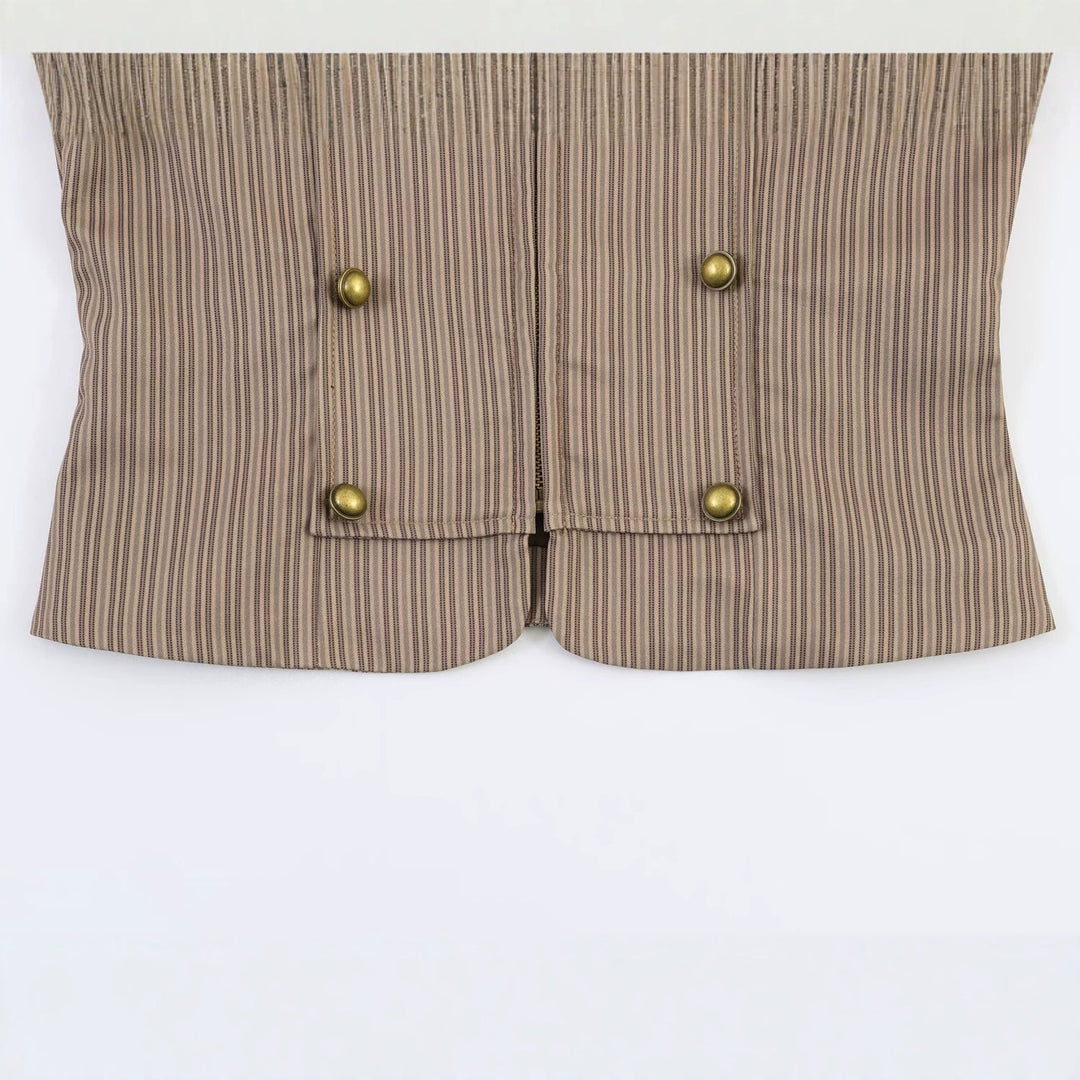 Women Short Cut Military Inspired Jacket with Stand Collar and Double Decorative Button Row Mune Fashion