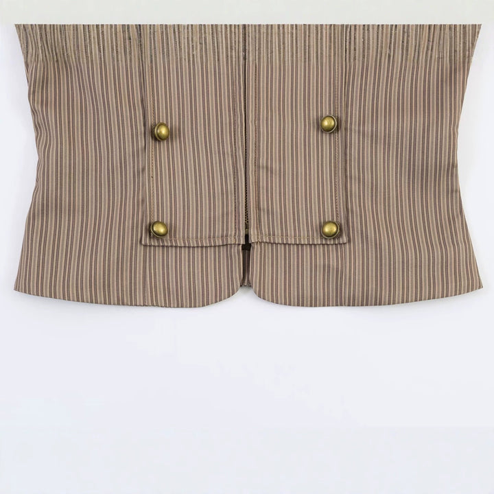 Women Short Cut Military Inspired Jacket with Stand Collar and Double Decorative Button Row Mune Fashion