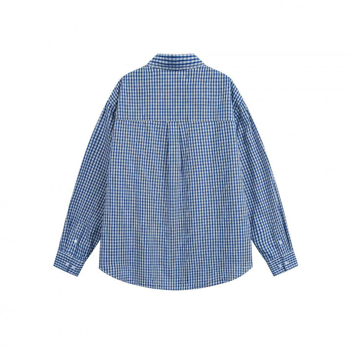 Unisex Oversize Check Shirt with Shirt Collar, Breast Pocket and Rounded Hem Mune Fashion