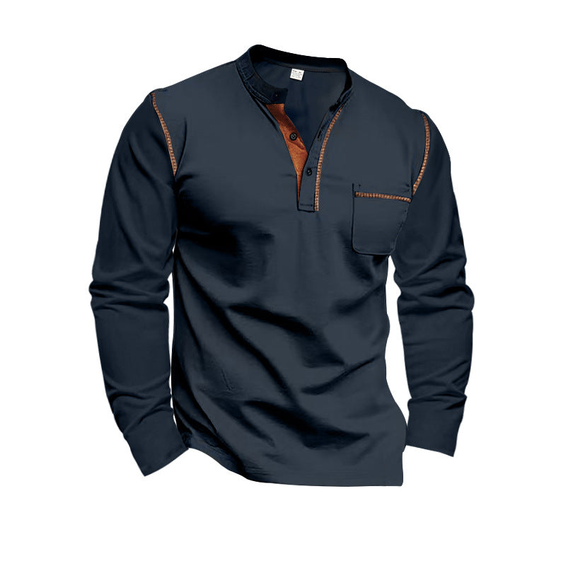 Men's Long Sleeve Henley Shirt with Modern Collar and Practical Chest Pocket Mune Fashion
