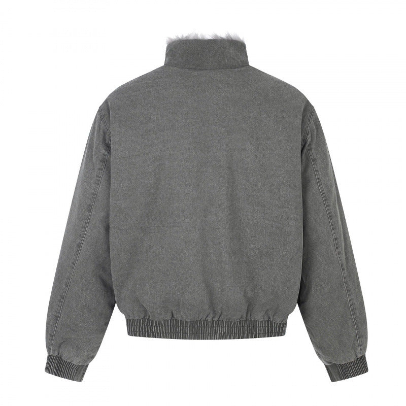 Men's short cut blouson jacket with faux fur lining, stand-up collar and elastic hem Mune Fashion
