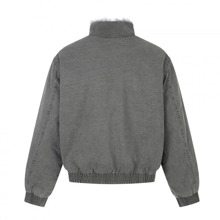 Men's short cut blouson jacket with faux fur lining, stand-up collar and elastic hem Mune Fashion