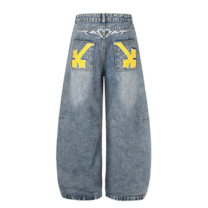 Women's Extra Wide High-Waist Palazzo Jeans with Embellished Back Pockets Mune Fashion