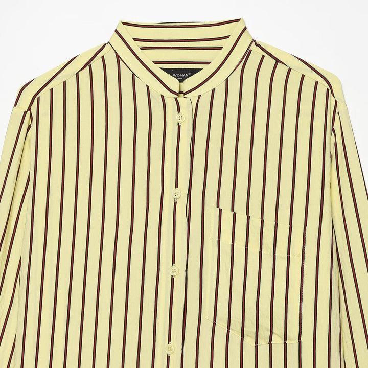 Women's Striped Oversized Blouse with Stand Collar and Chest Pocket Mune Fashion
