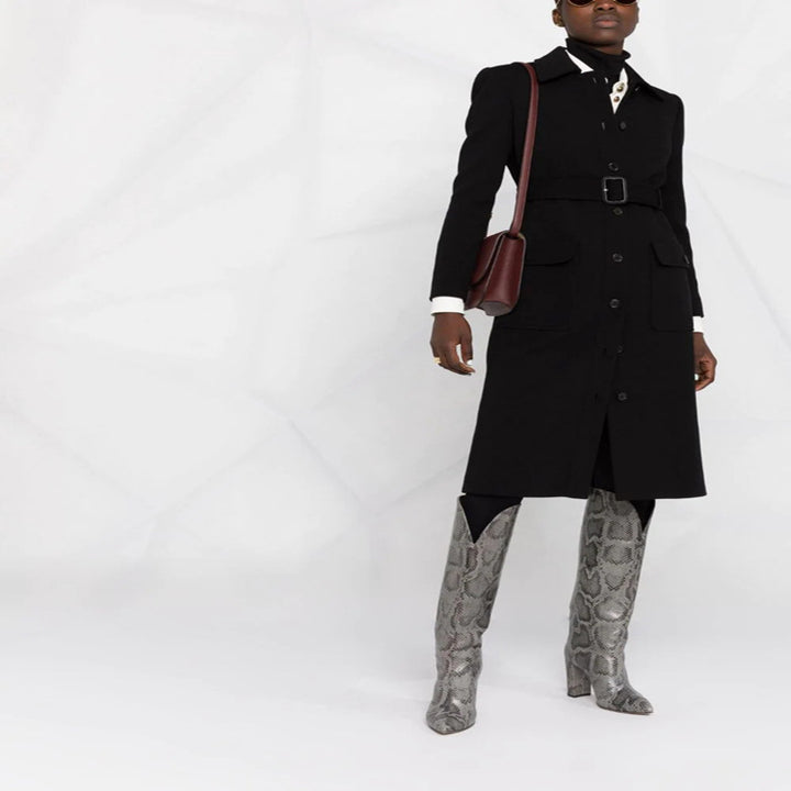 Women Tailored Midi Coat with Belt and Flap Pockets Mune Fashion