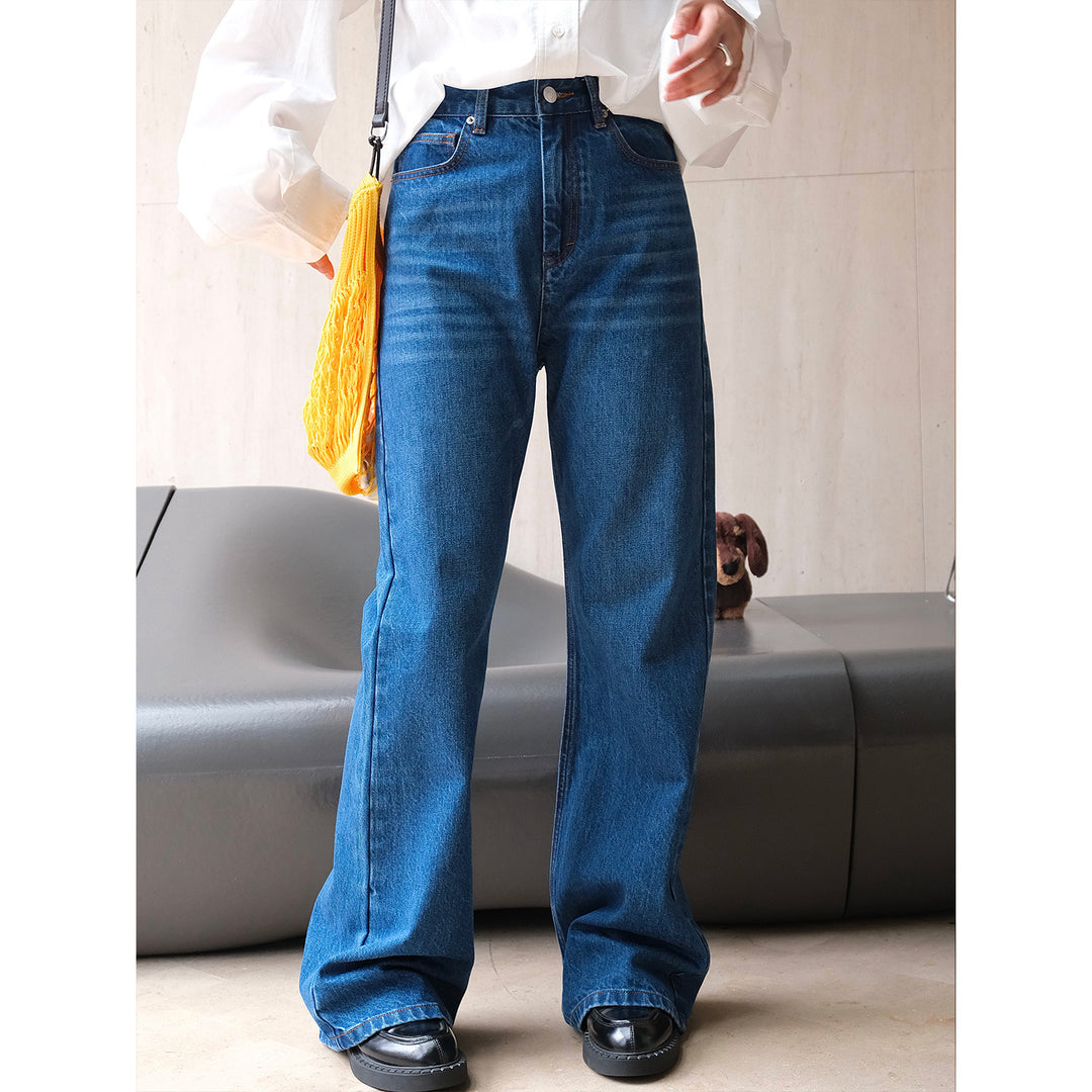 Women high-waisted jeans made of cotton denim in a relaxed straight cut with a used wash Mune Fashion