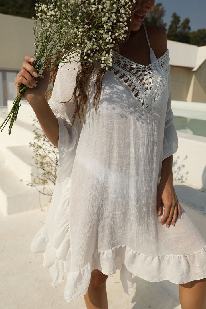 Women's airy beach cover-up with crocheted neckline Mune Fashion