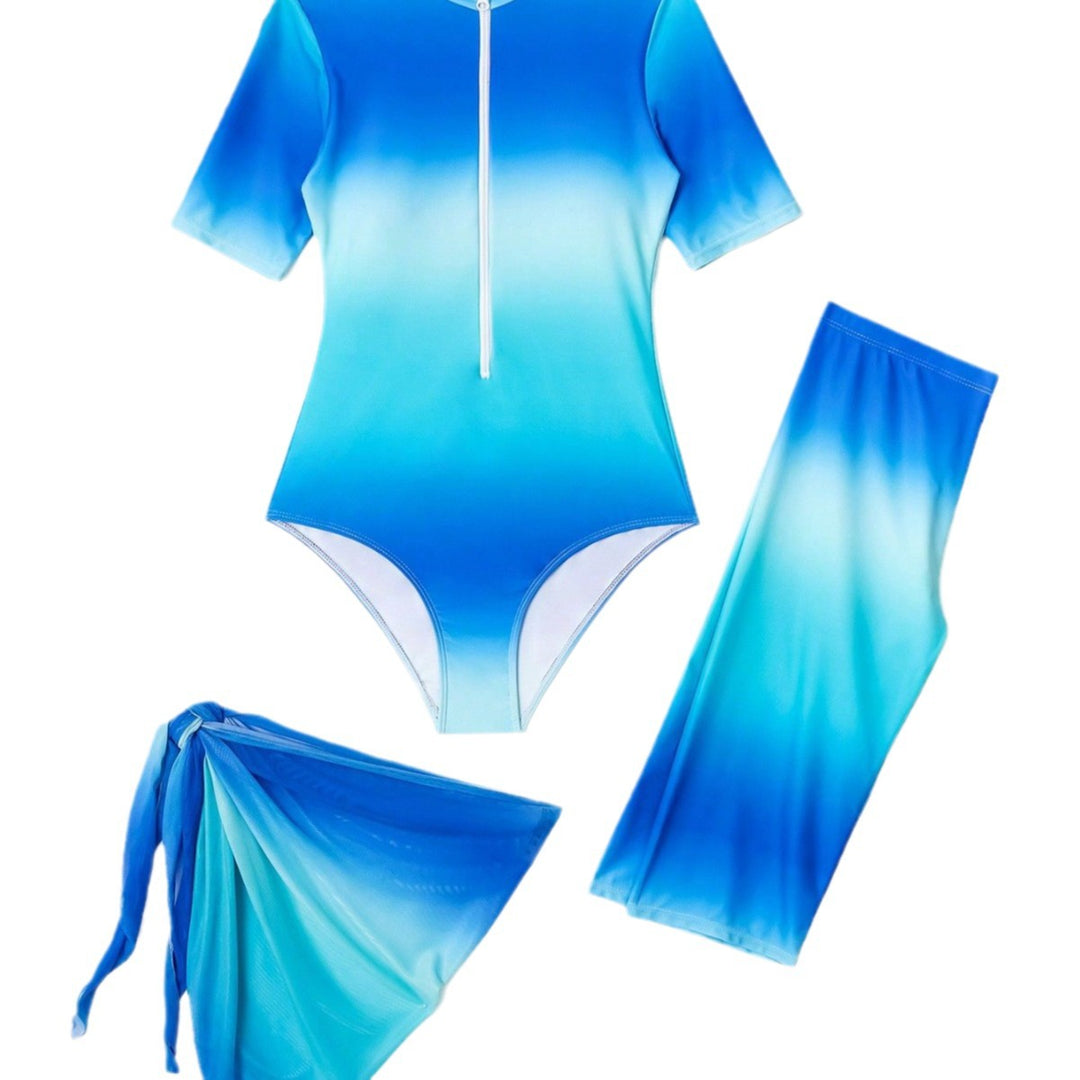 Ladies Athletic UV Protection Swimsuit with Short Sleeves and Wrap Design Mune Fashion