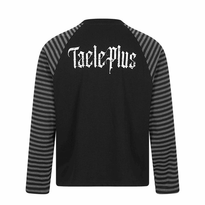 Unisex long sleeve shirt in raglan style with gothic print and striped sleeves Mune Fashion