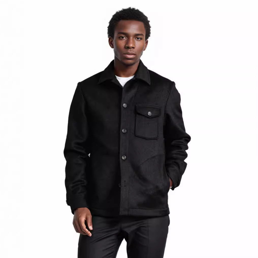 Men's wool blend work jacket with chest pocket and shirt collar Mune Fashion