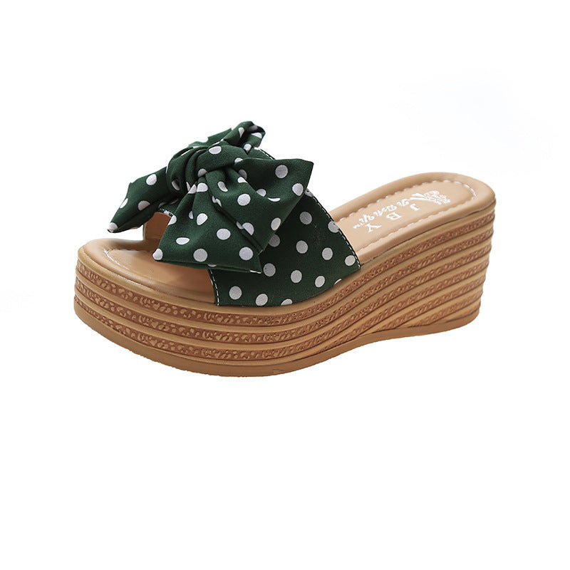 Ladies nan wedge slide with stacked platform sole, padded comfort footbed and decorative bow Mune Fashion