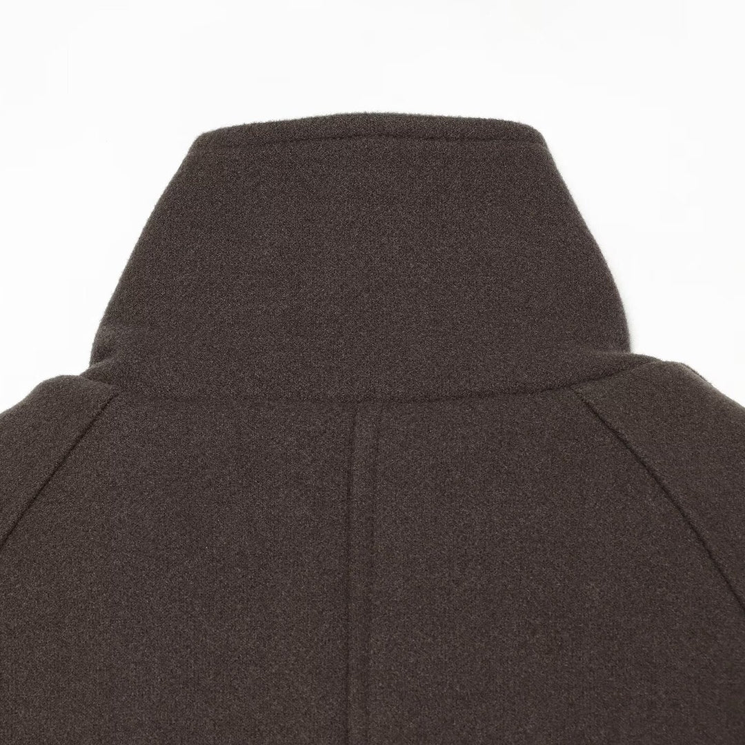 Ladies short cape jacket made of wool blend with high standing collar, double-breasted and tie belt Mune Fashion
