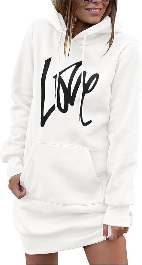 Ladies fleece hooded dress with kangaroo pocket, thumb hole sleeves and oversized sweatshirt cut Mune Fashion