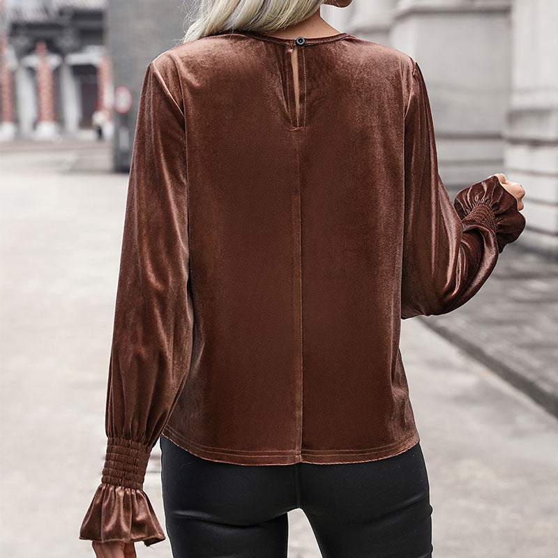 Women Elegant Velvet Top with Lace Applications Mune Fashion