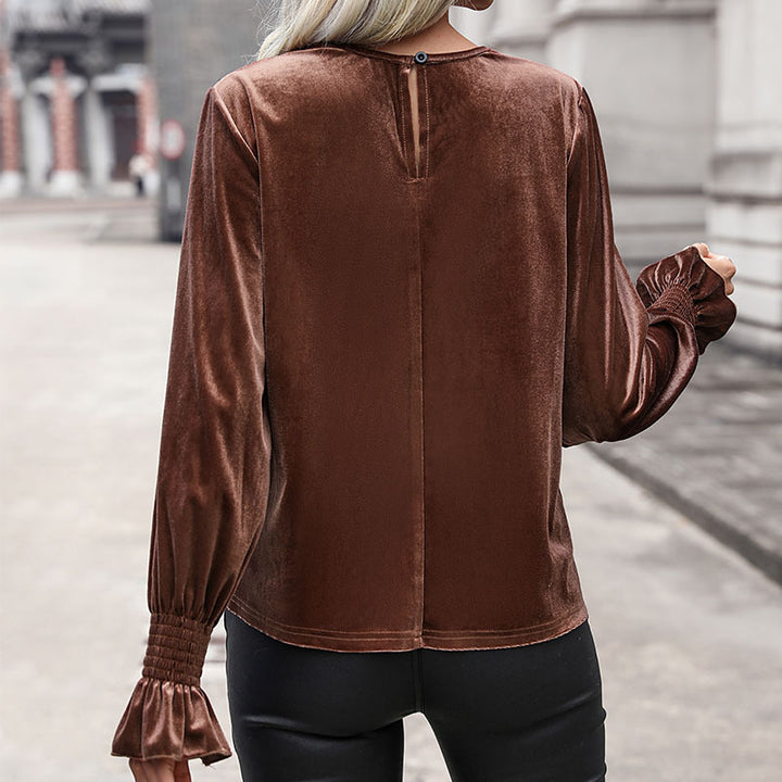 Women Elegant Velvet Top with Lace Applications Mune Fashion