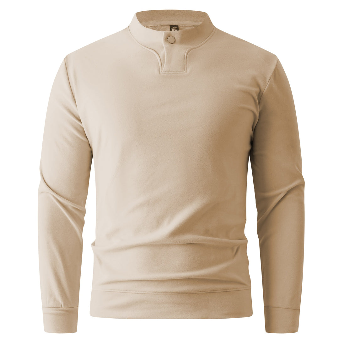 Men's Long Sleeve Shirt with Narrow Stand Collar and Button Closure Mune Fashion