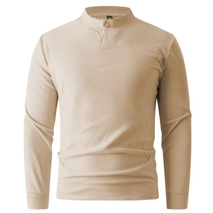 Men's Long Sleeve Shirt with Narrow Stand Collar and Button Closure Mune Fashion