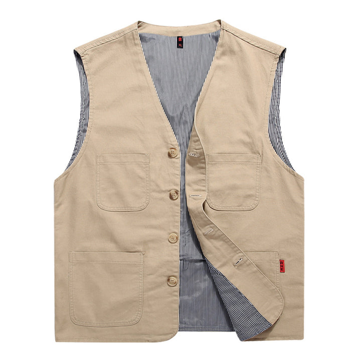 Men's Utility Vest with Striped Cotton Canvas Lining Mune Fashion