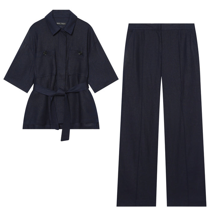 Women's Lightweight Linen Trousers with Wide Leg and Pleat Mune Fashion