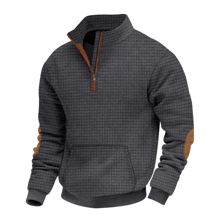 Men's quilted half-zip pullover with zip collar and synthetic leather elbow patches Mune Fashion